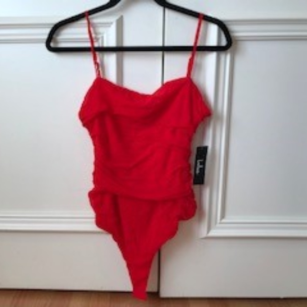 Lulu's eternally enamored red ruched bodysuit